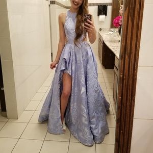 Sherri Hill Lilac Gown Hi-Low Floral Jacquard